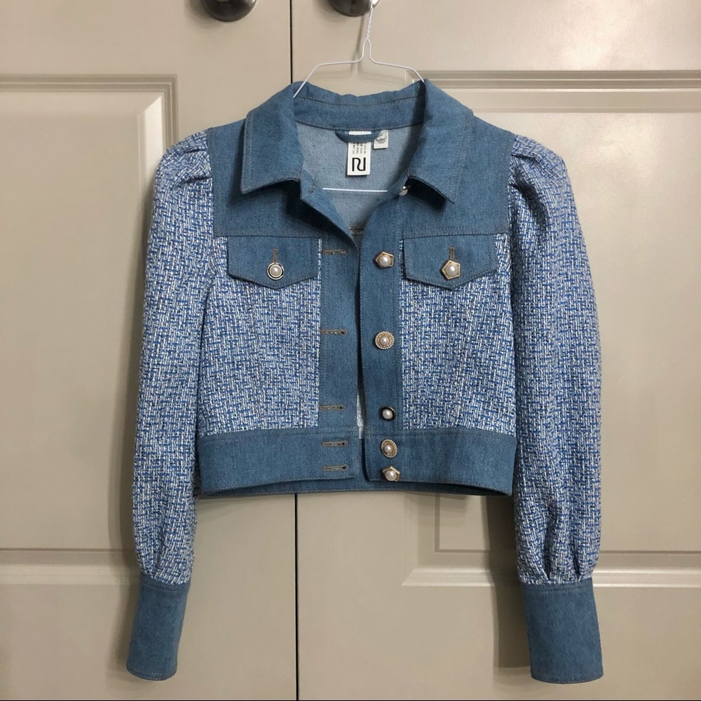 Cropped denim tweed jacket